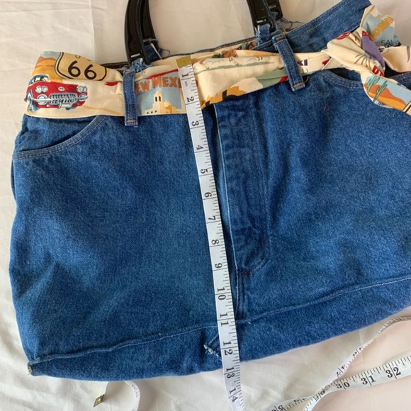 Vintage Handmade Womens Denim Purse Handbag Bow Lined Route 66 18x11” - Picture 9 of 13